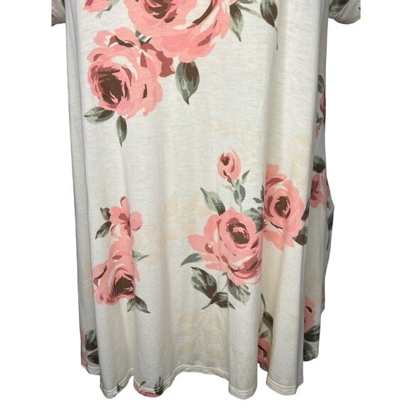 Lula Roe Medium Top short Sleeve Round Neck White Pink Floral Stretch - Picture 4 of 14